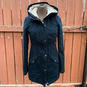 Y2K Hollister Navy Parka-Style Sherpa Lined Jacket